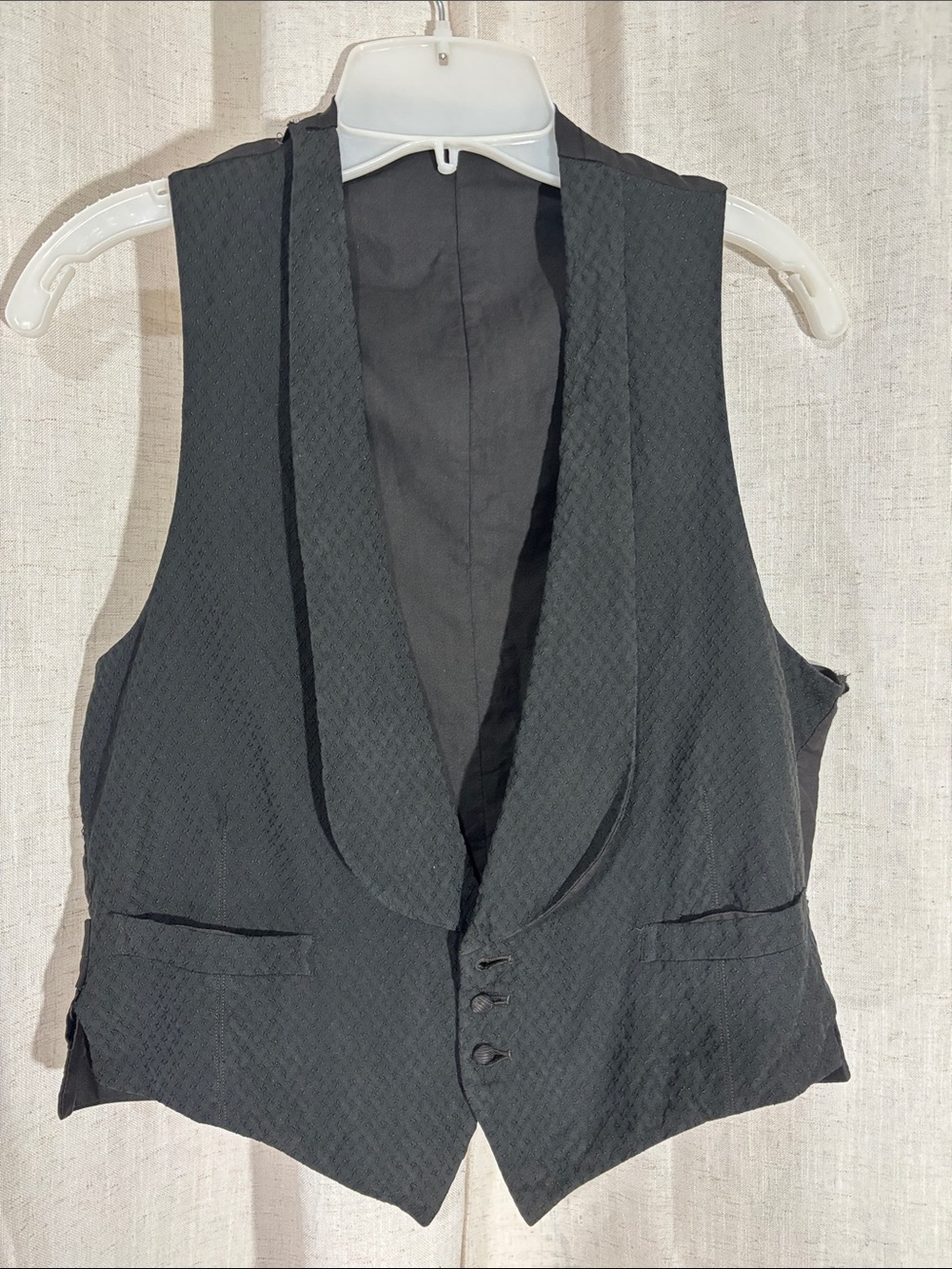Vintage Textured Black Tailored Vest